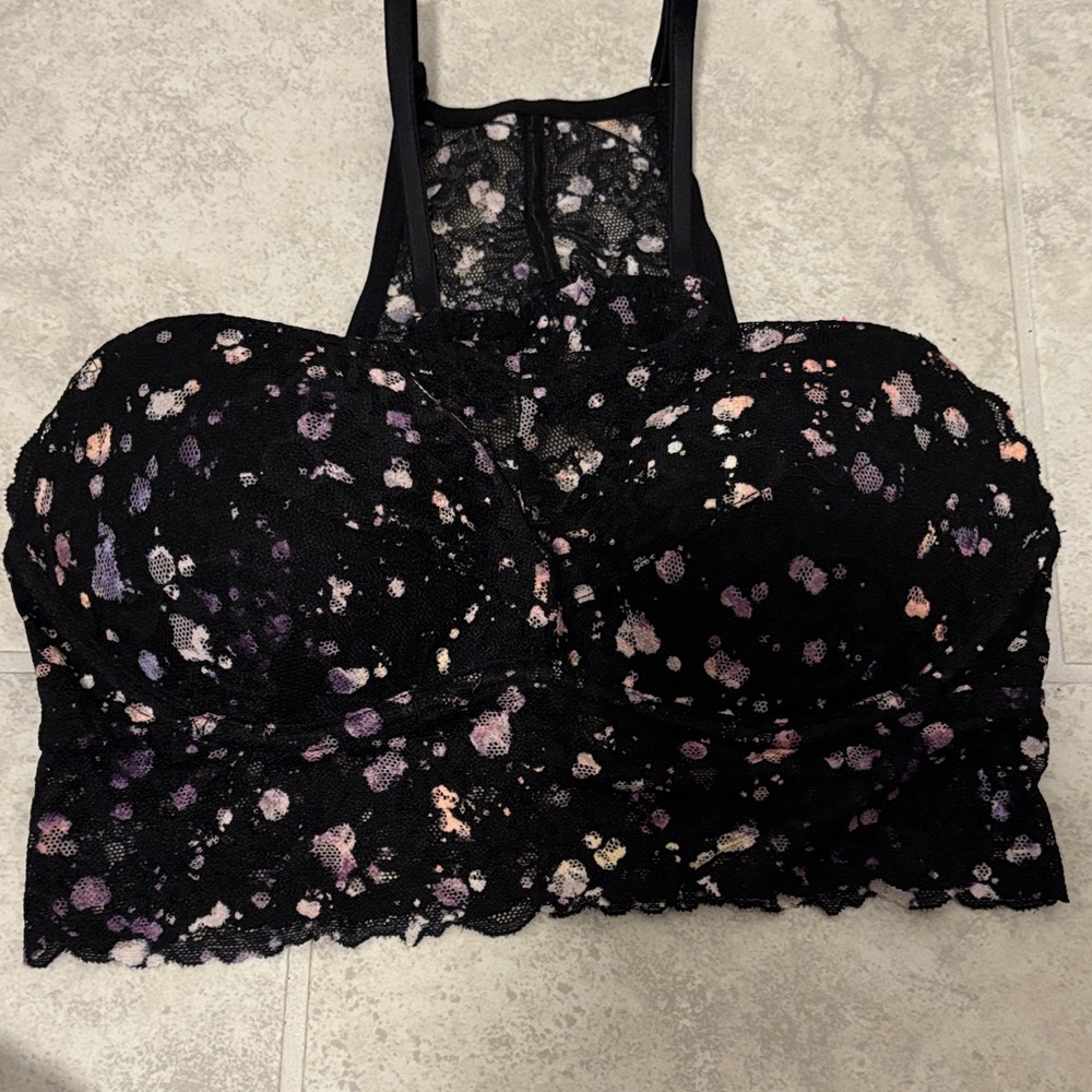 PINK Victoria's Secret Black and Purple Lace Bra